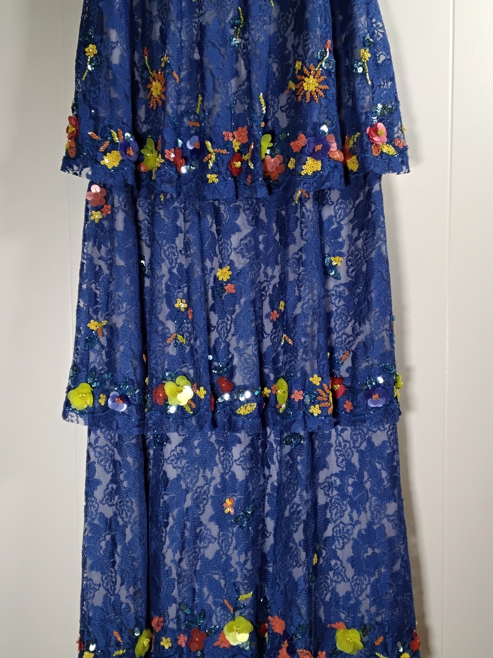 Gianni Bini Blue Floral Tiered Lace Maxi Dress With 4D Flowers - Picture 5 of 7